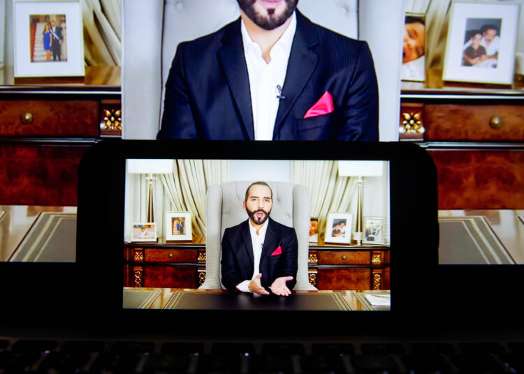 Nayib Bukele, El Salvador's president, speaks in a prerecorded video during the United Nations General Assembly via live stream in New York, U.S., on Thursday, Sept. 23, 2021. A scaled-back United Nations General Assembly returns to Manhattan after going completely virtual last year, but fears about a possible spike in Covid-19 cases are making people in the host city less enthusiastic about the annual diplomatic gathering. Photographer: Michael Nagle/Bloomberg via Getty Images